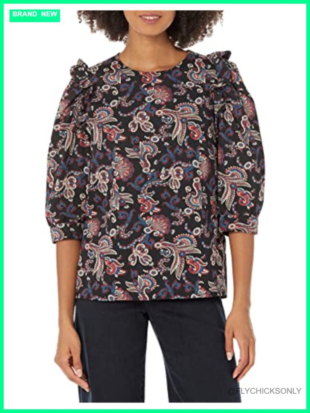 ba&sh Rym Floral Top 3/4 Sleeve Round Neck Loose Fit Casual Blouse